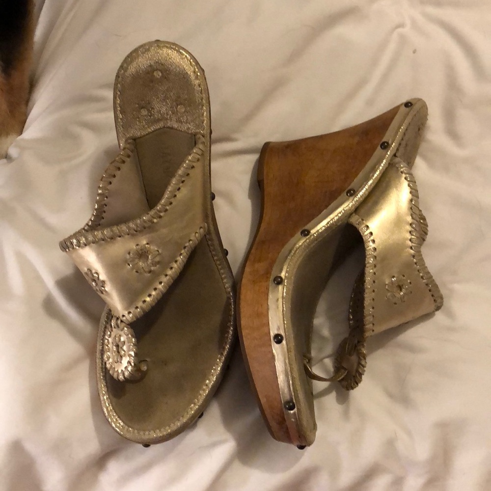 Jack Rogers gold wedges